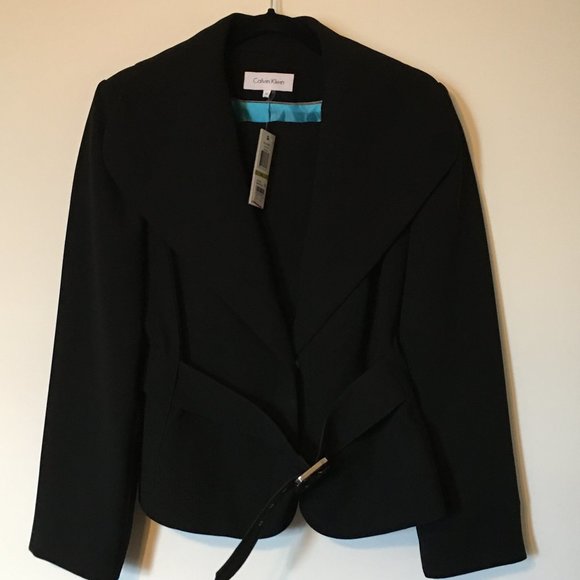 NWT!  CALVIN KLEIN Black Shawl Collar Sunday Office Dress Skirt Suit Sz 14 - Picture 3 of 7